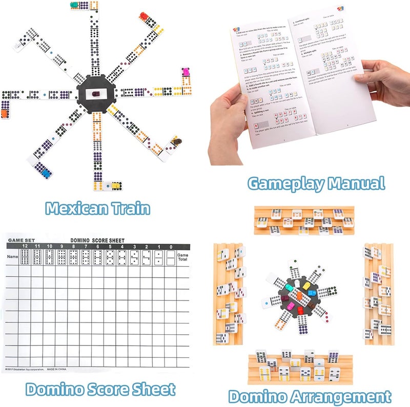 Doreimi Store Mexican Train Dominoes Set with 8 Wooden Holders, Double 12 Colored Dot Dominoes with Update Hub, Travel Domino Train Game with 91 Tiles and Portable Carry Case, Family Board Team Games - Image 5